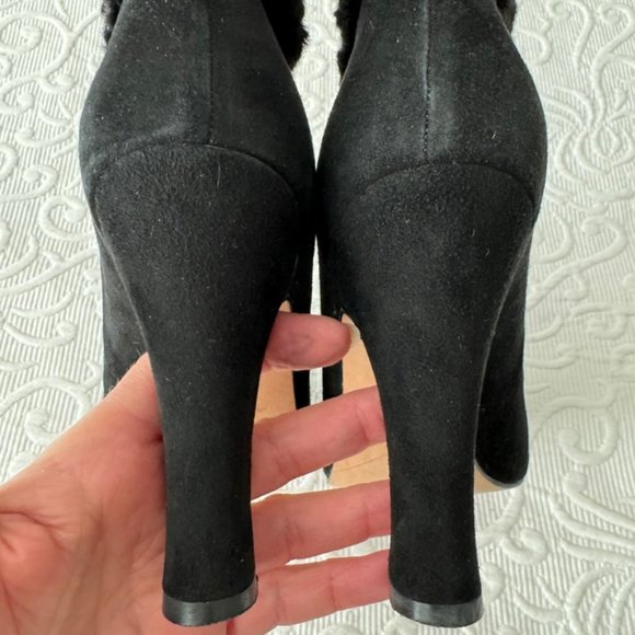 VTG MARTINEZ VALERO "Nelly" Persian Lamb Fur Trim Suede Heel Black Booties 9 - Picture 8 of 9